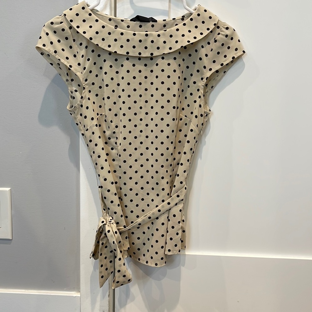 Black and cream polka dot blouse